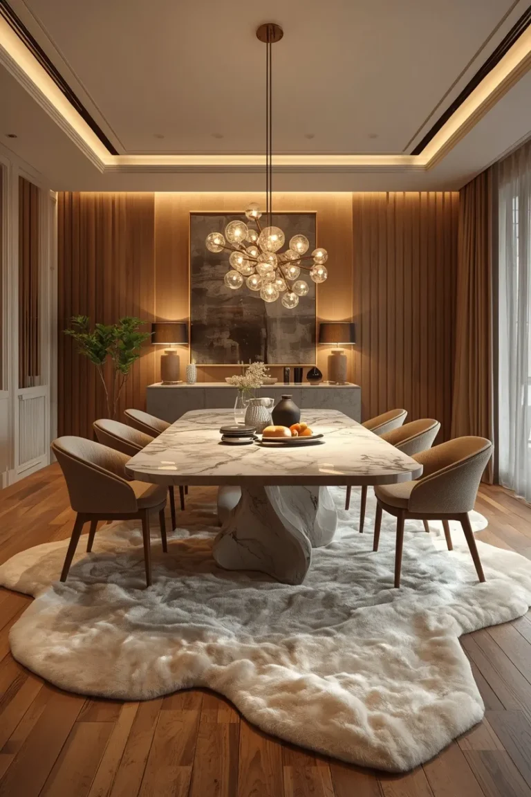 20 Modern Luxury Dining Room Decor Ideas with Sculptural Lighting, Artistic Furniture